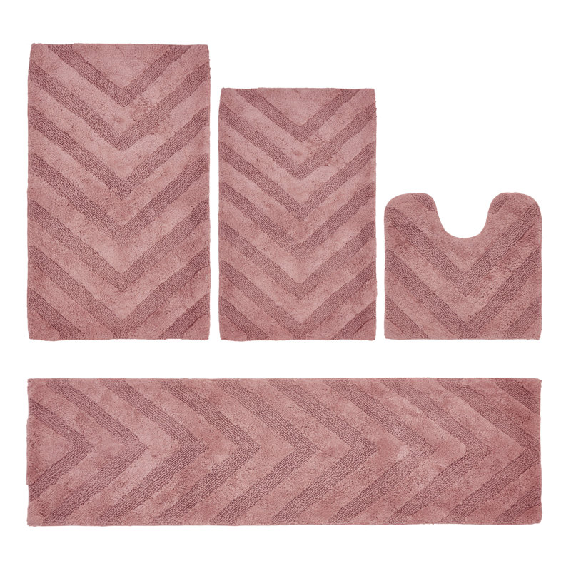 Hugo Premium 100% Cotton 1990 GSM 4-Piece Tufted Bath Rug Set with Non-Slip Spray Latex Backing, OEKO-TEX® Certified, Super Absorbent & Machine Washable, Pink