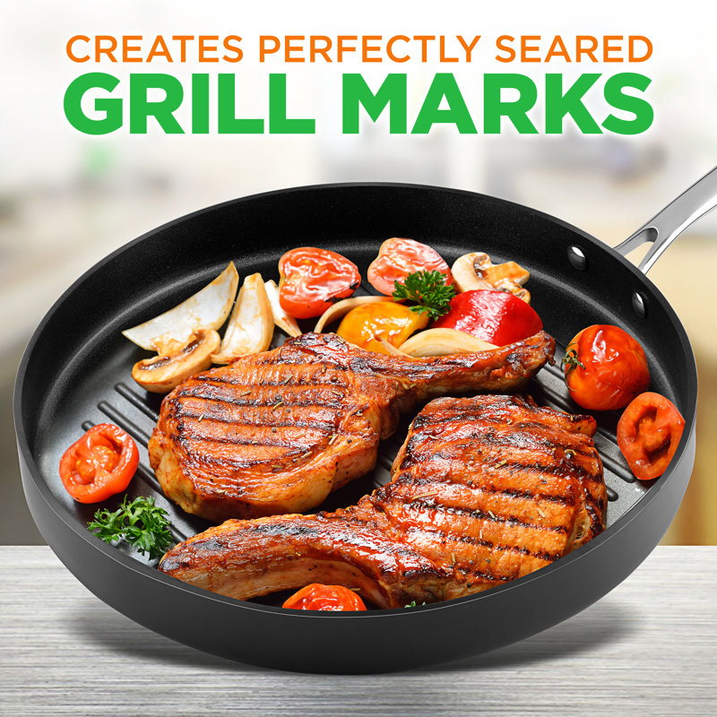 NutriChef Hard-Anodized Nonstick Grill Pan with Riveted Handle