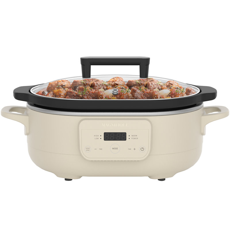 Mijoteuse programmable de 6 pintes avec pot en céramique amovible, Crème, crème