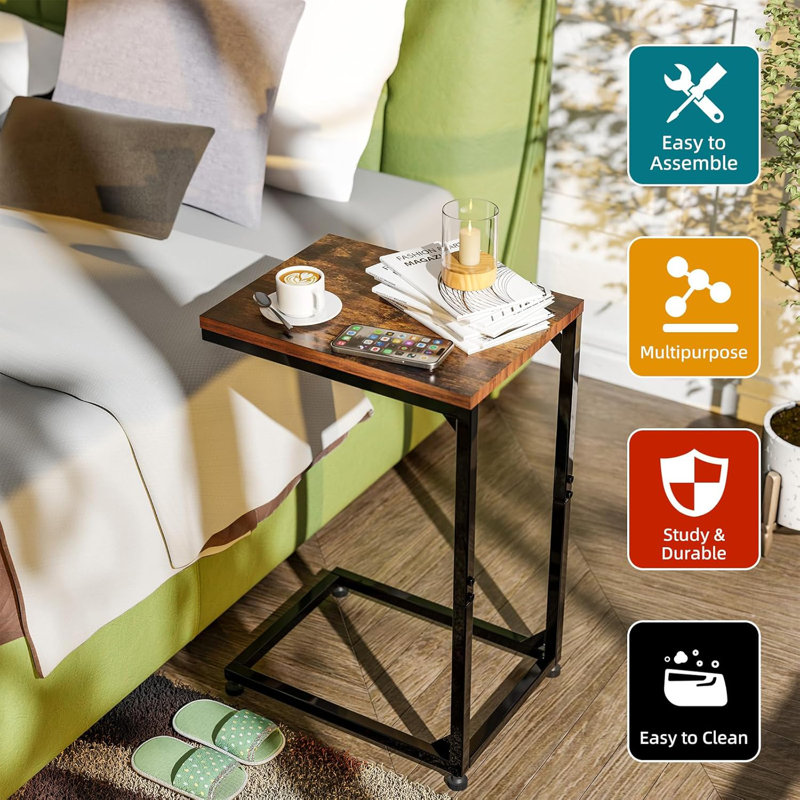 C-Shaped End Table With Sturdy Steel Frame, Compact Side Table For Living Room, Bedroom, And Sofa, Easy Assembly And Adjustable Feet