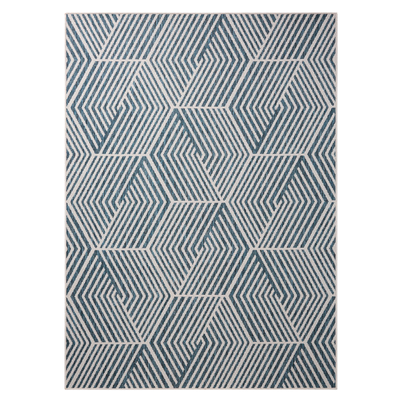 NICOLE MILLER NEW YORK Patio Country Ombre Geo Outdoor Area Rug, Navy Blue/Cream, Rectangle 9'2" x 12'5"