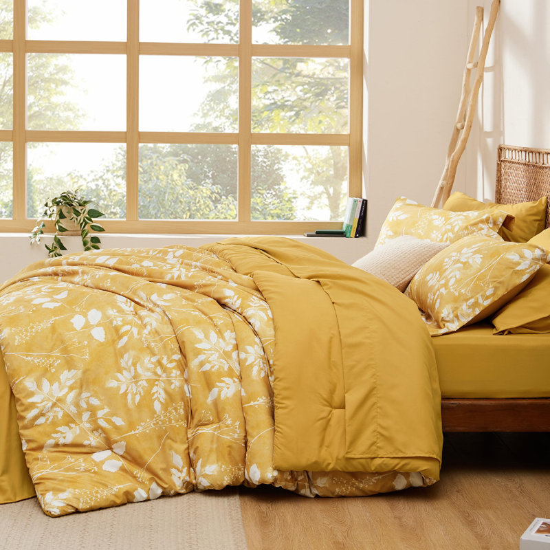 Couvre-lit dans un sac - Motif floral et végétal réversible imprimé d'édredons, de draps, de taies d'oreiller et de taies décoratives, 89 g / m²
