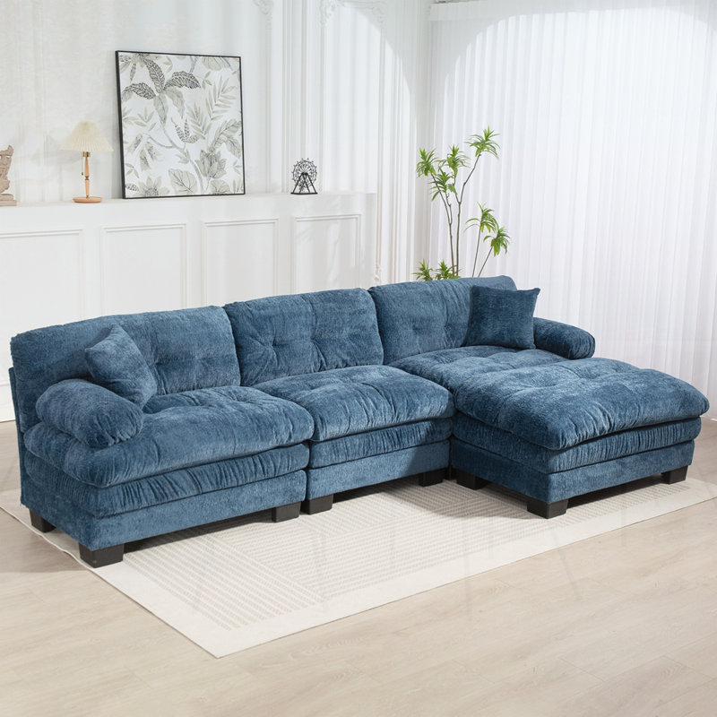 Canapé modulaire en L à assise profonde, Chenille bleu