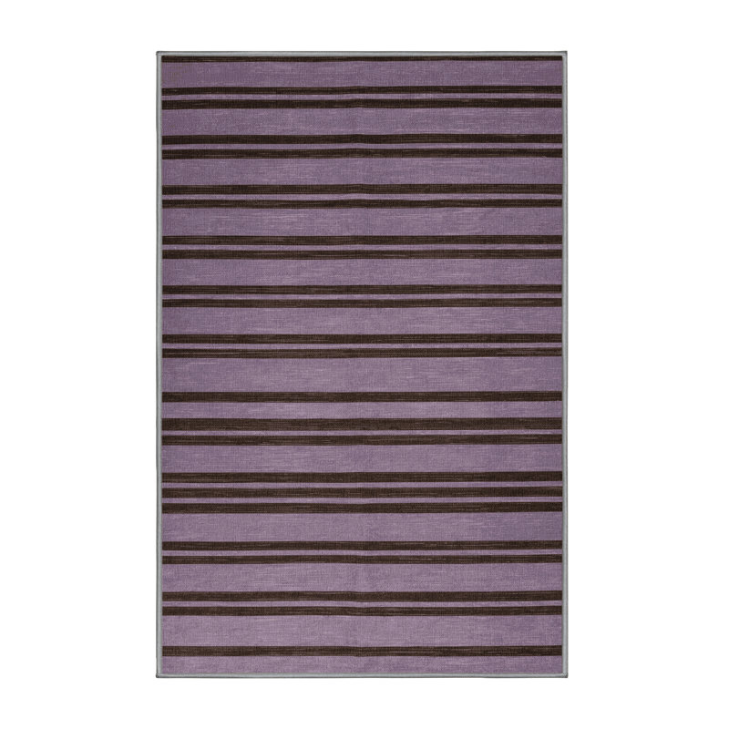 Tapis rose à rayures horizontales lavable à la machine, Rectangle 7 pi x 9 pi