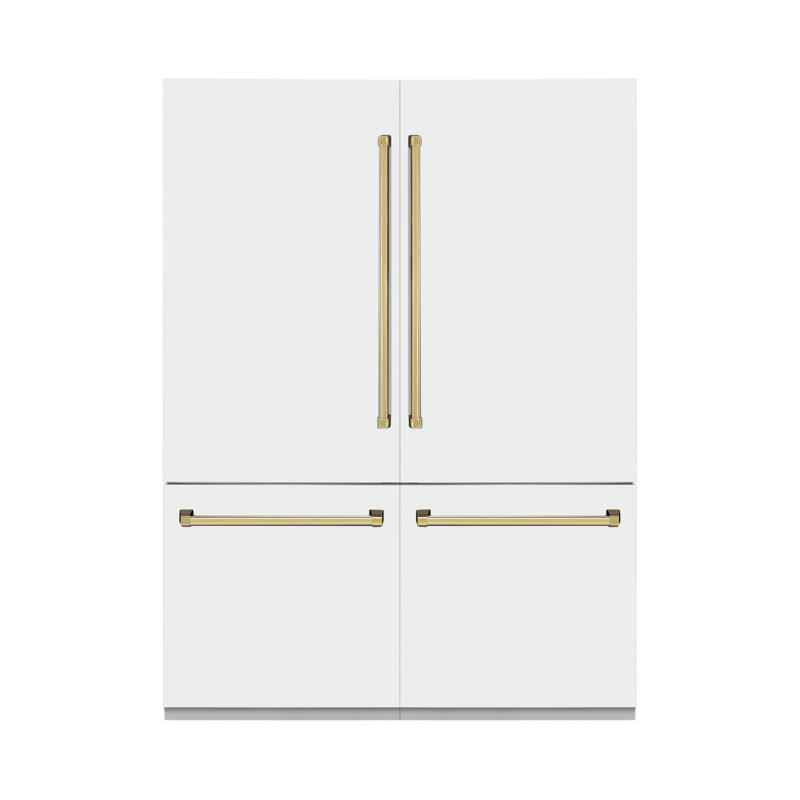 ZLINE 60" Autograph Edition 32.2 cu. ft. Built-in 4-Door French Door Refrigerator, Gold, White Matte