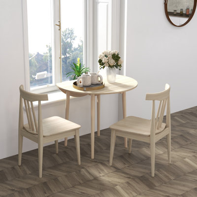 35" Small Kitchen Table, Collapsible Drop Leaf Table for Small Spaces, Round Folding Dining Table with Solid Wood Legs for Kitchen, Dining Room