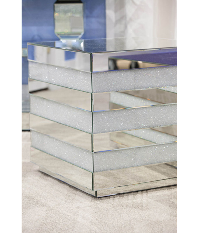 Silver Mirrored Glass Top Square End Table