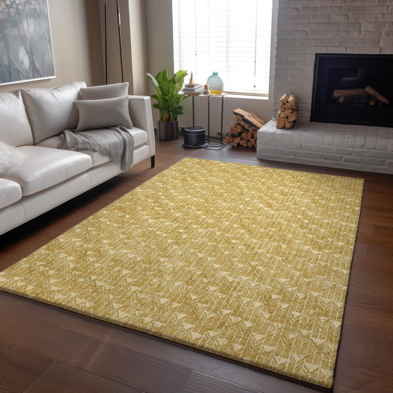Premium Machine Washable Cerrito AMF514 Gold Rug, Rectangle 9' x 12'