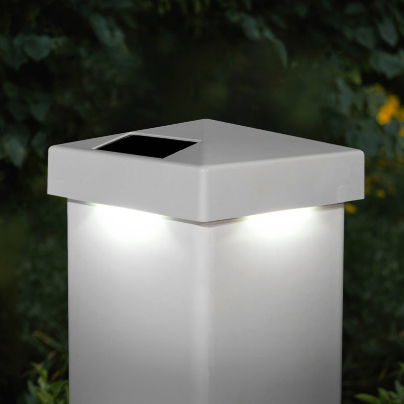 White PVC Solar Powered LED Post Cap with Dusk to Dawn Sensor