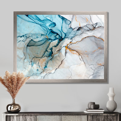 Luxry Blue and Gray Marble Art Ripples - Graphic Art on Canvas