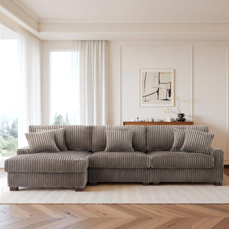 3 Seater Sectional, Light Brown Polyester/Foam Padding