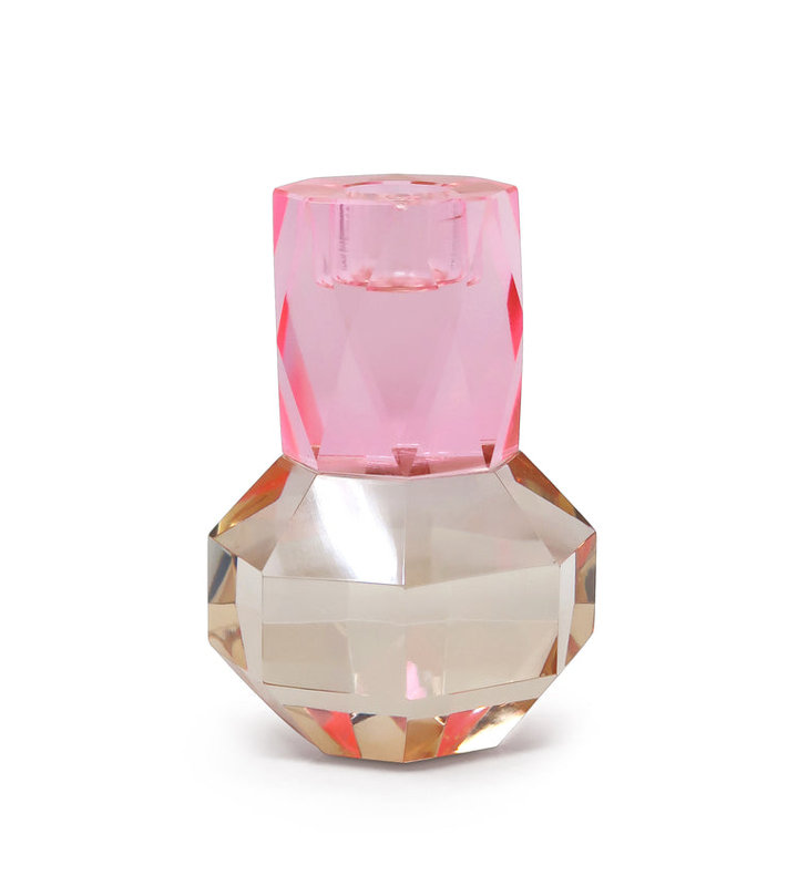 Bougeoir en cristal rose / ambre, Rose / ambre