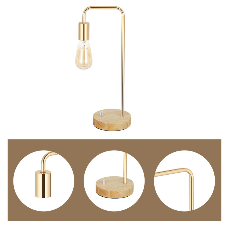 Lampe de table avec cadre doré et base en bois