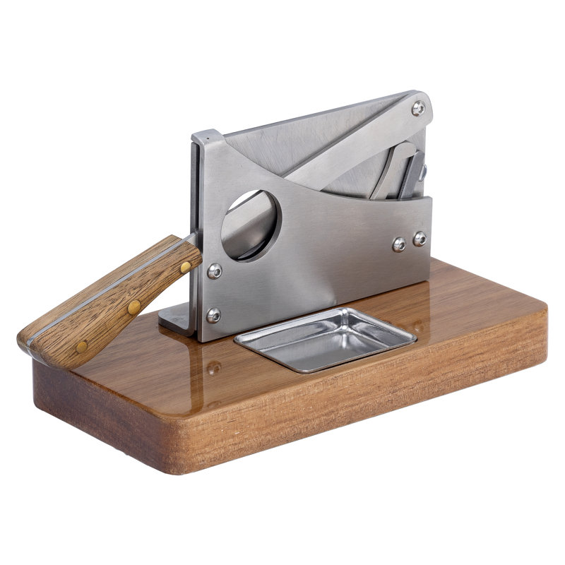Large Table Top Cigar Cutter, Butcher Guillotine, Walnut