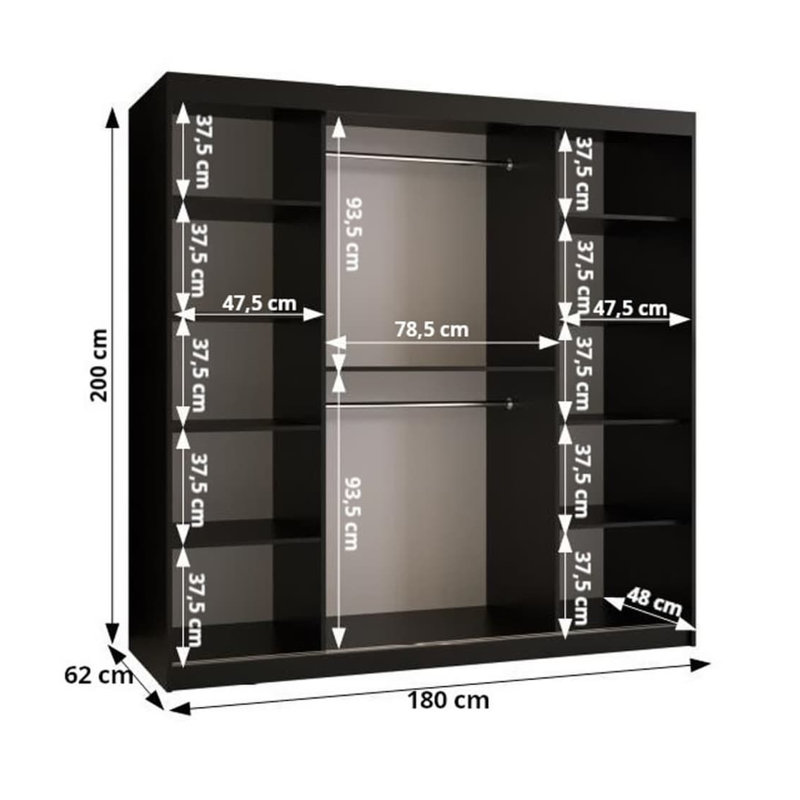 Ashwanth Manufactured Wood Wardrobe, White, 200cm H x 180cm W x 62cm D