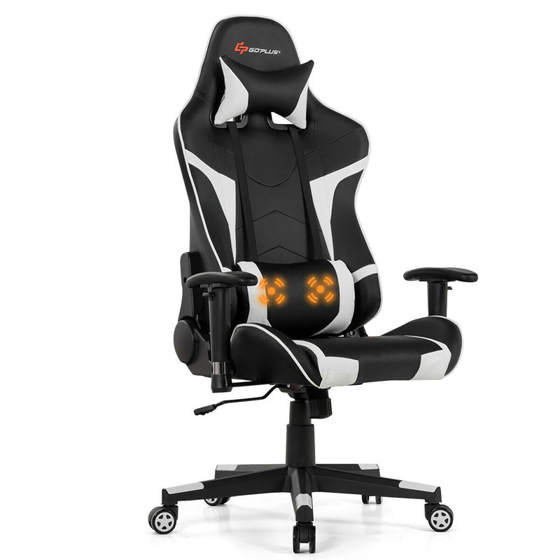 Ebern Designs Adjustable Reclining Ergonomic Swiveling PC & Racing Game Chair, White