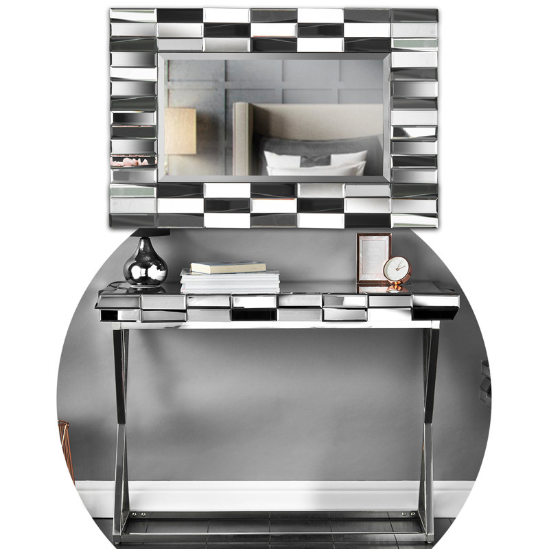 Pindall Console Table and Mirror Set, Silver/Grey