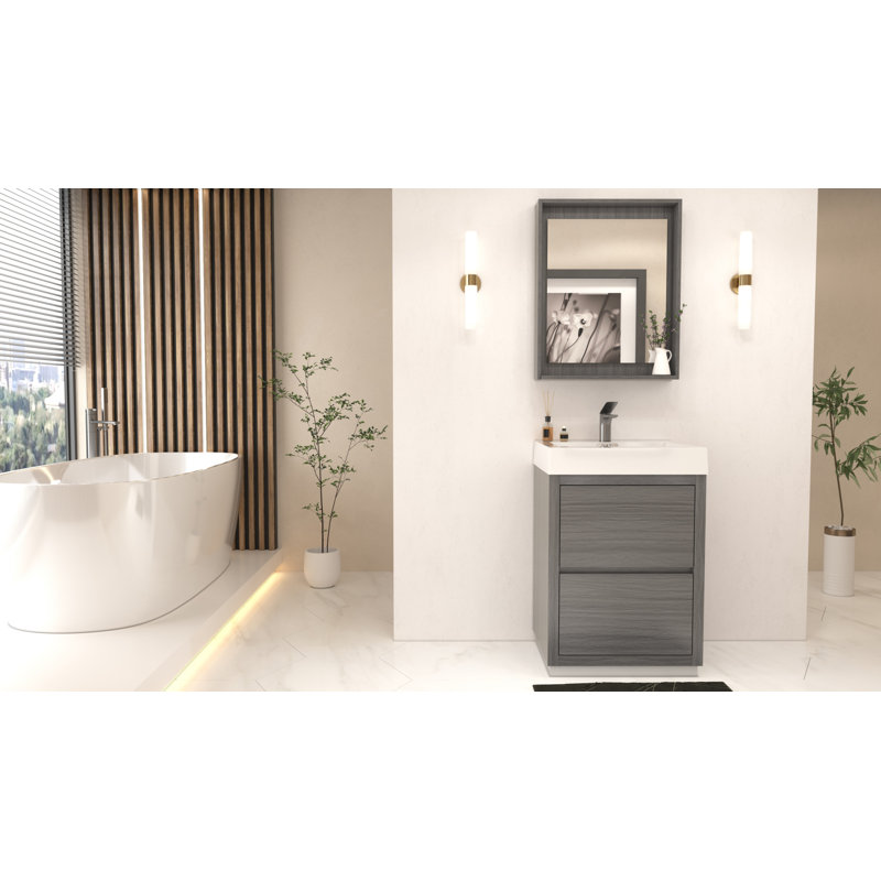 Royka 35" Single Bathroom Vanity Set, Vulcan Ashgrey, Glossy White