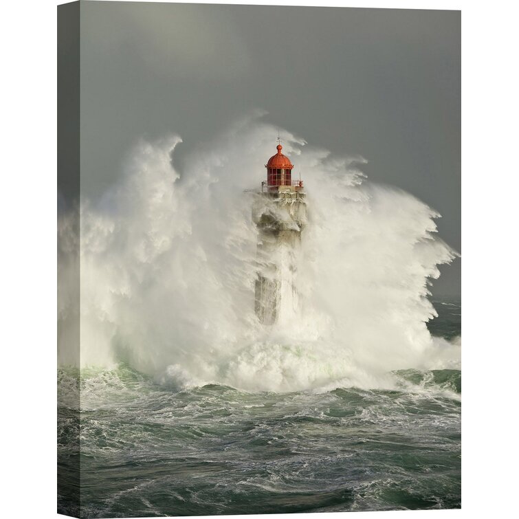 Longshore Tides La Jument Lighthouse by Jean Guichard - Wrapped Canvas Art  Prints