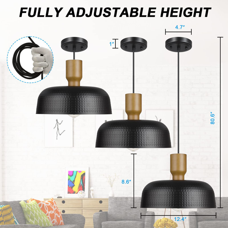Luminaire suspendu à 2 lumières Mikaili, Noir - emballage de deux