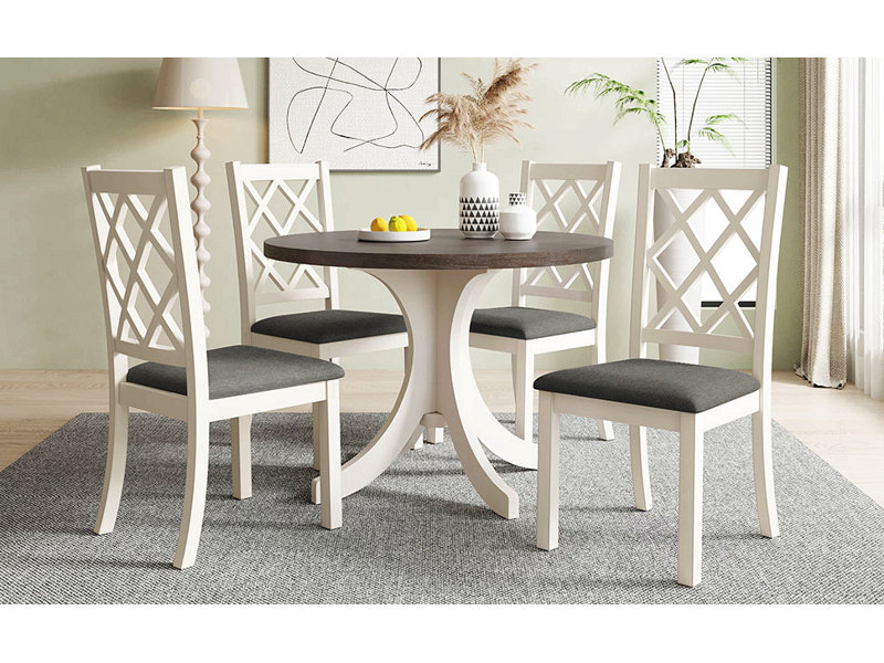 Ensemble de table de salle à manger 5 pièces Mid-Century en bois massif avec tables rembourrées pour petits espaces