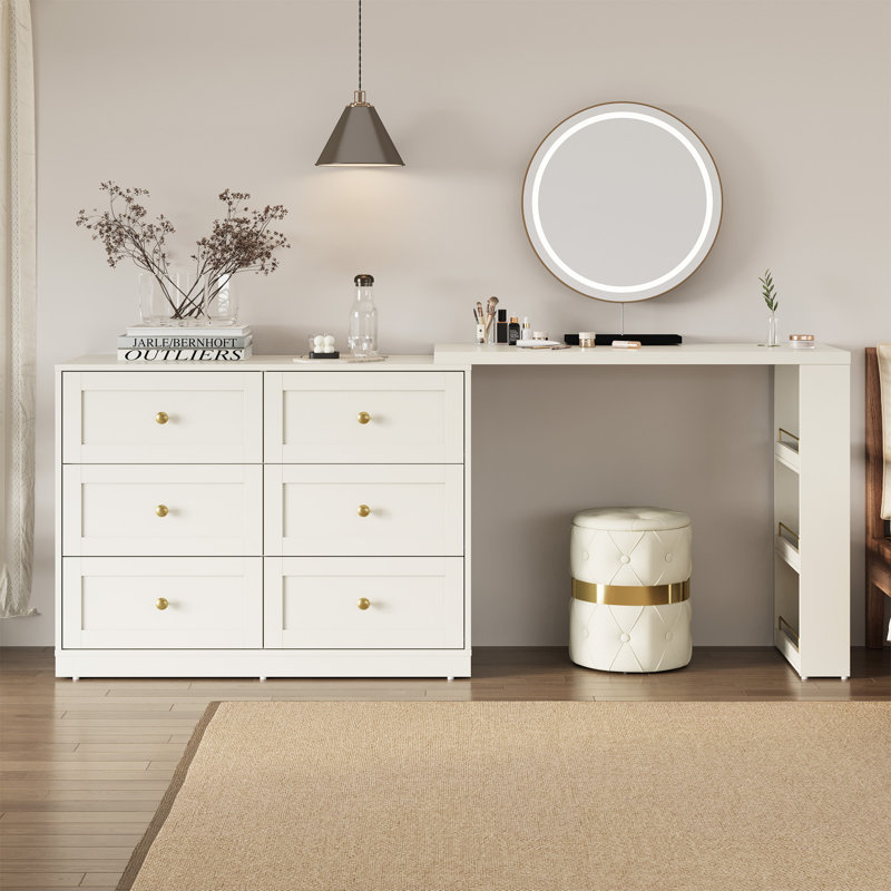 Extendable Makeup Vanity Desk With 6 Drawers