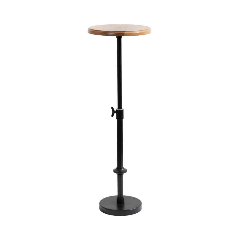 Modern Adjustable-Height Metal and Wood Pedestal Table, Black