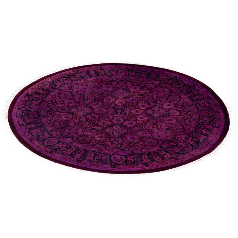 Tapis mauve moderne et contemporain en laine noué à la main 4 pi 1 po x 4 pi 1 po Dail