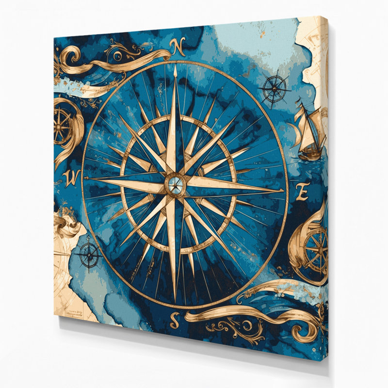Nautical Compass Designs Beige Canvas Wall Art, 32" H x 32" W