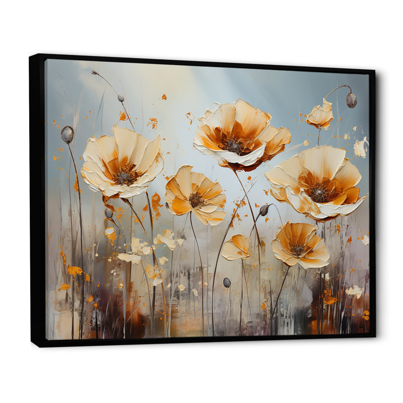 «Yellow and Grey Poppies Spatula», reproduction d'art sur toile, Cadre flottant noir, H 12 po x l 20 po x P 1 po