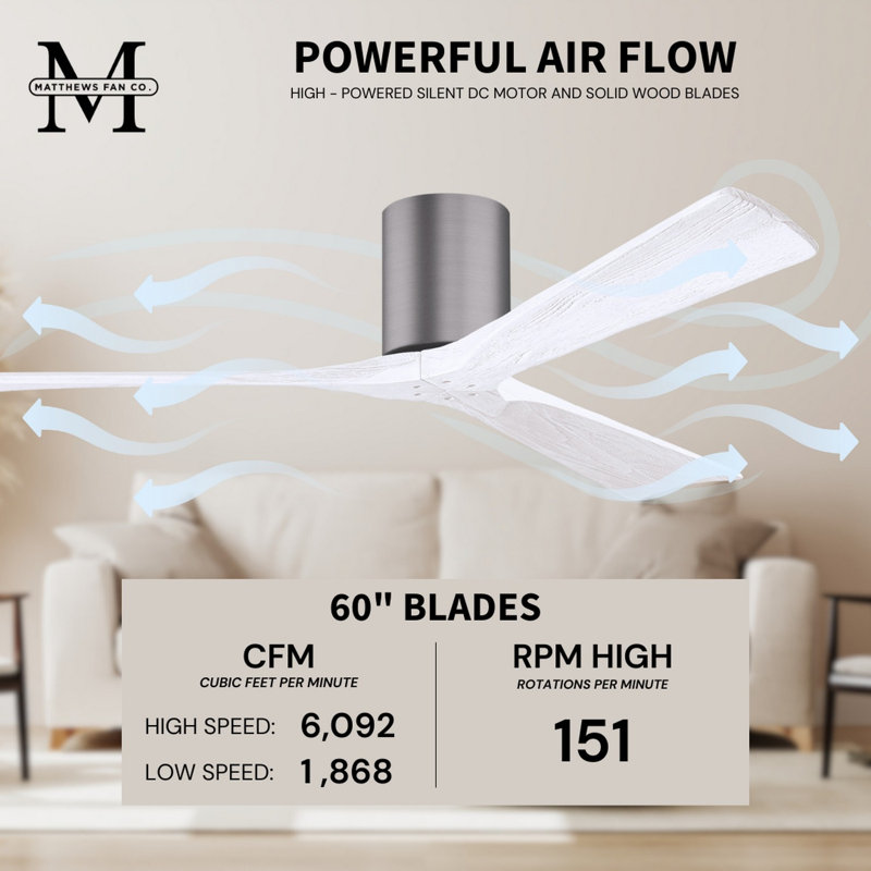 Irene Ceiling Fan, Matte White, Brushed Pewter, 60"