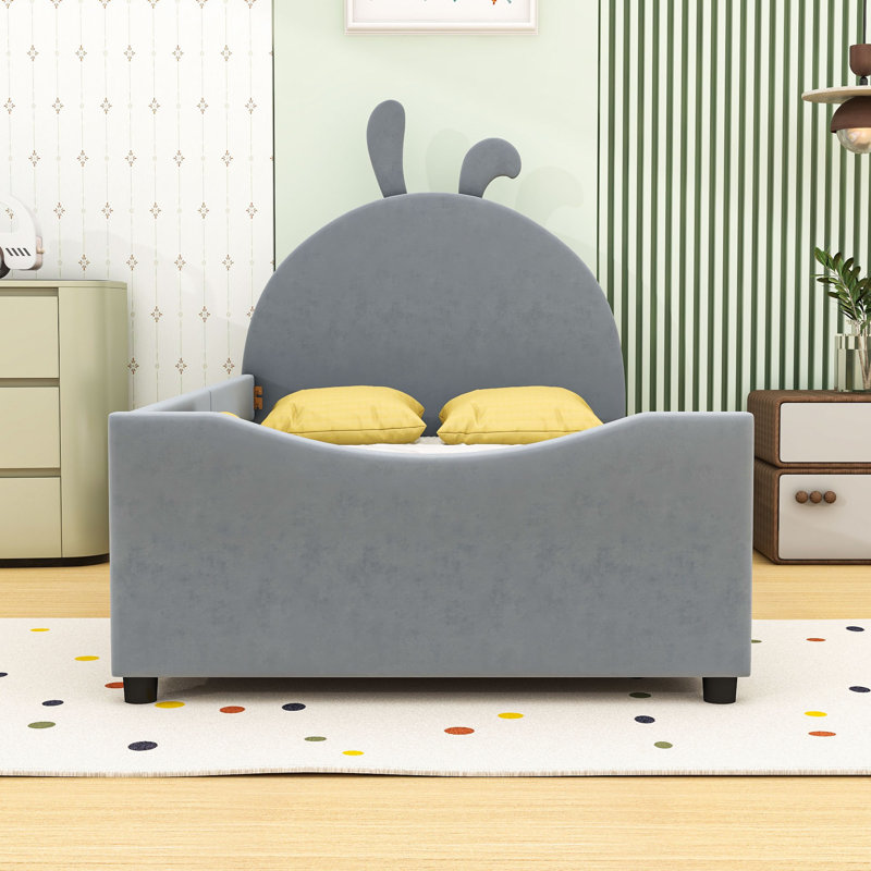 Twin Upholstered Platform Bed with Headboard, Gray