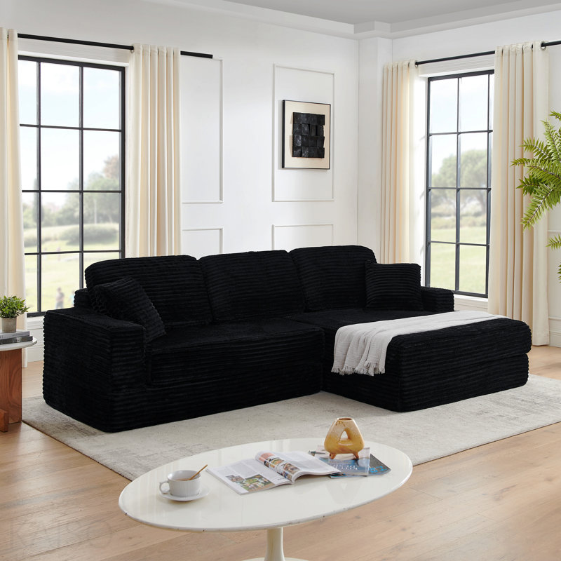 Siège à droite, canapé modulaire en forme de L, canapé en velours côtelé minimaliste compressé, se déplie dans le lit, conception confortable et peu encombrante - noir