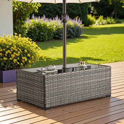 Emanuell Wicker / Rattan Outdoor Coffee Table With Umbrella Hole by Red Barrel Studio