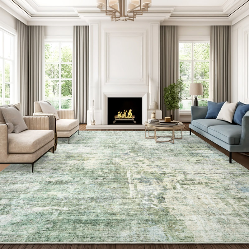 Modern Abstract Non Slip Washable Area Rug(Green), Rectangle 8' x 10'