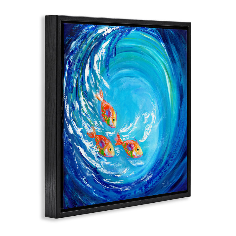 "Into The Blue Fish", art mural sur toile flottante par Estelle Grengs, Cadre flottant noir de jais, H 18 po x l 18 po