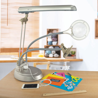 Lampe artisanale OttLite Ultimate 3-en-1, prise encastrée, col réglable, loupe et hauteur polyvalente