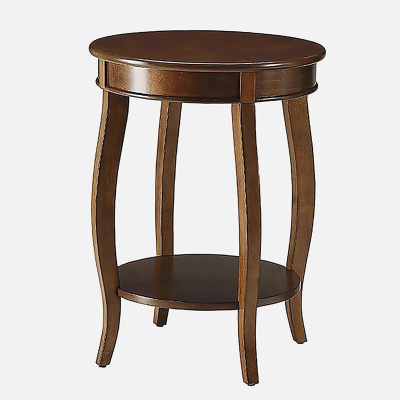 Walnut Round Side Table with Bottom Shelf