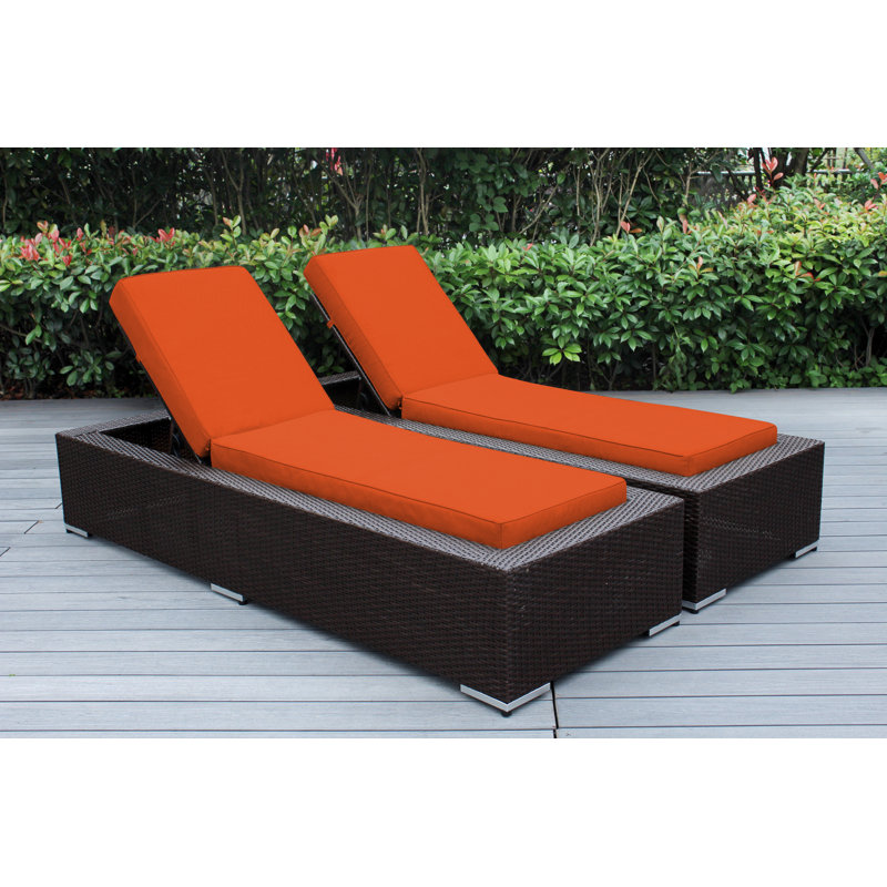 Chaise longue d'extérieur en osier Billyjo - sans assemblage, Toile Sunbrella® toscan, Brun foncé