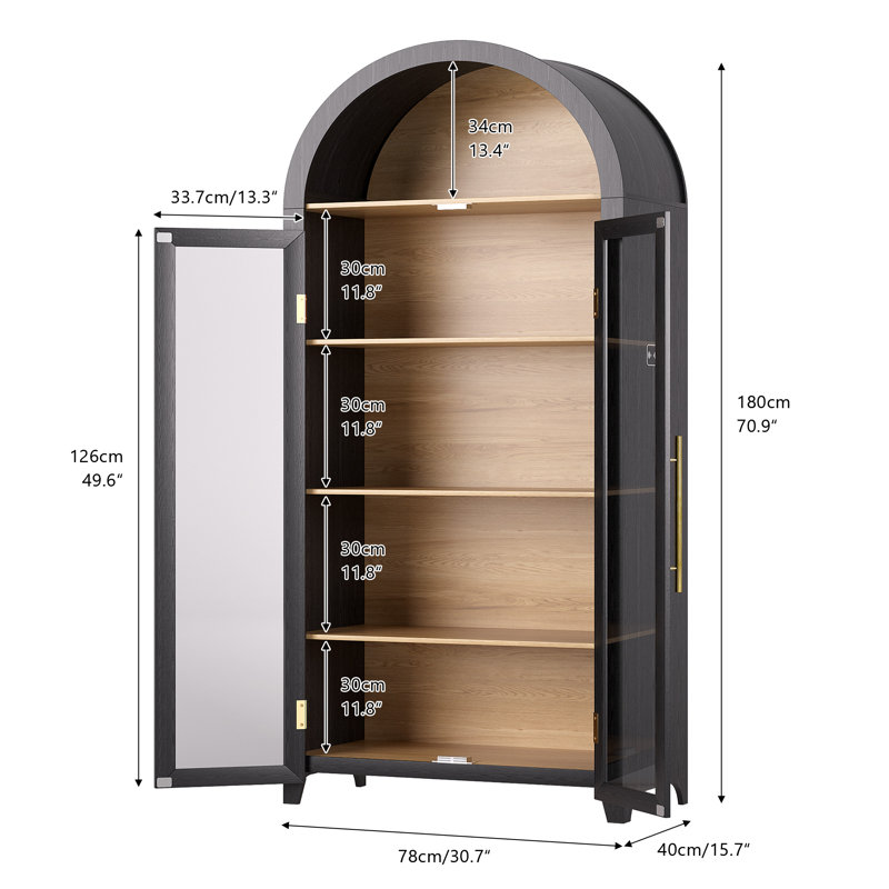 5-Tier 71'' H Freestanding Arch Display Cabinet With 3-Color Light Modes And Motion Sensor, Black/Wood