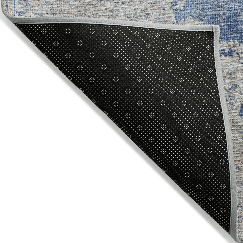 Navy Rectangular Synthetic Flat Woven Washable Rug 3' x 5'