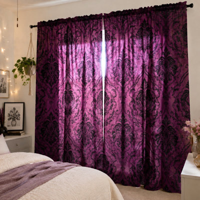 Rideaux à motif damassé (2 pièces) de style baroque vintage, élégants et raffinés, parfaits pour le salon ou la chambre. Ils créent une ambiance luxueuse, filtrent la lumière en douceur et sont munis d'une tringle à rideaux.