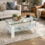 Table basse de salon en verre trempé transparent à 2 couches avec pieds blancs 100 x 55 x 45
