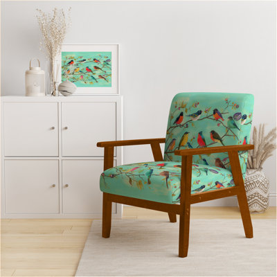 Fauteuil rembourré en velours multicolore Bird On Tree