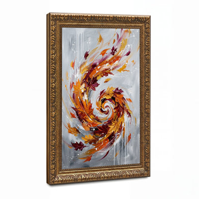 «Swirling Autumn Leaves with White Drips on Gray», art mural sur toile