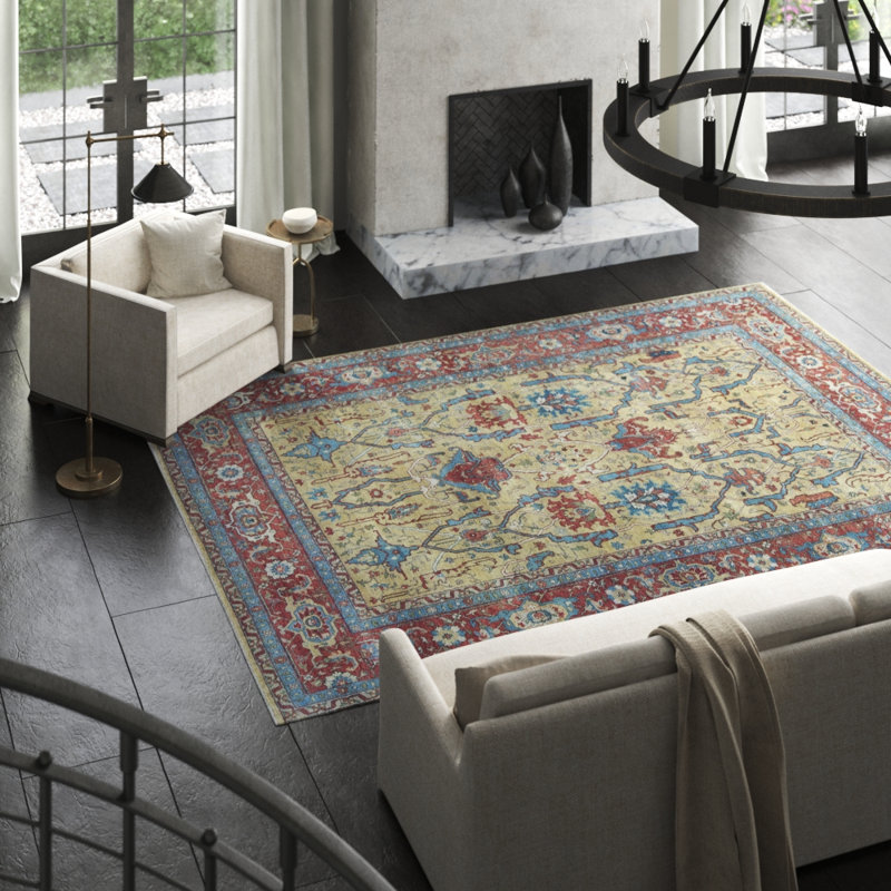 Wool Oriental Area Rug in Gold/Rust, Rectangle 8'10" x 11'9"