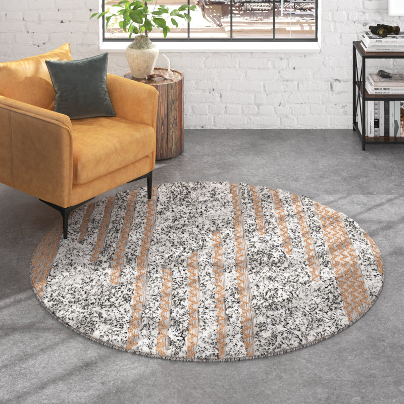 Avia Abstract Hand Loom Cotton/Wool/Jute Ivory/Black/Beige Area Rug, Round 6'