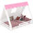 White+Pink Full Size House Floor Bed With Tent, Solid Wood Construction, And Guardrails Pink White Teepee Tent , - Inspired Concept, Features