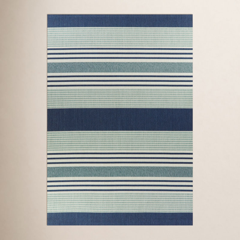 Filey Striped Flatweave Navy Blue/Ivory Indoor/Outdoor Area Rug, Rectangle 7 pi 10 po x 10 pi
