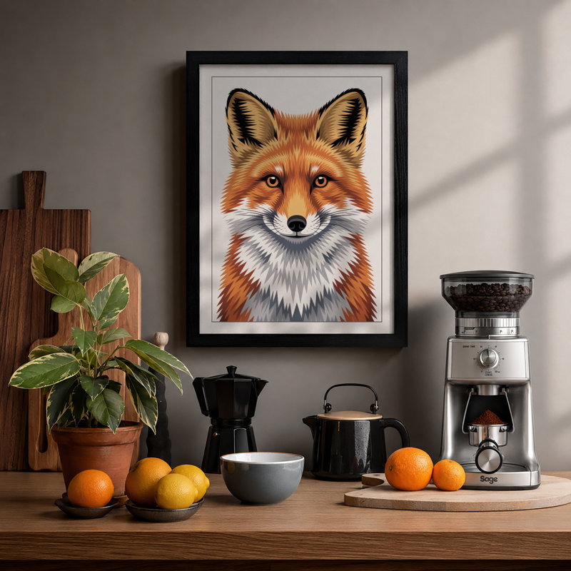 Fox Portrait Modern - Framed Print, A3 - 42.0 x 29.7 cm, Black